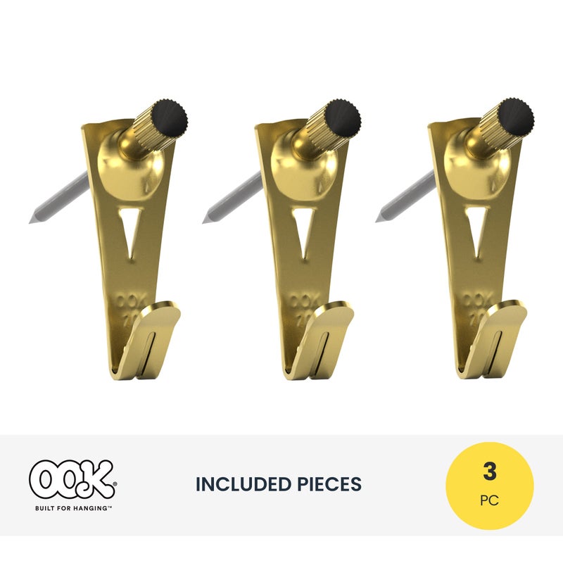 OOK 533022 Professional Picture Hangers, Art Hangers, Brass, Reusable Picture Hooks, 20lb (3 set) - Image 2